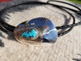 Kingman Turquoise Hammered Silver Bolo Tie
