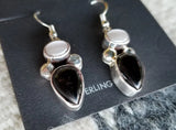 Onyx Mother of Pearl Silver Dangle Earrings