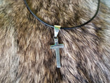 Sterling Silver Cross With Leather Cord Necklace