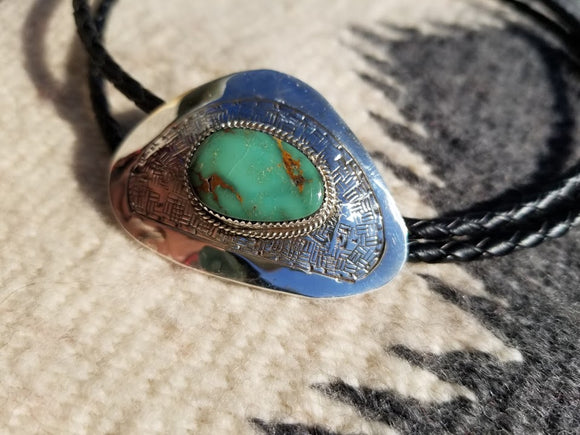 Hachita Turquoise Hammered Silver Bolo Tie