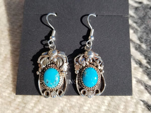 Genuine Kingman Turquoise Silver Earrings