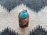 Southwest Turquoise Coral Mens Cuff