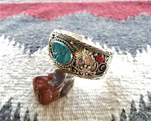 Southwest Turquoise Coral Mens Cuff